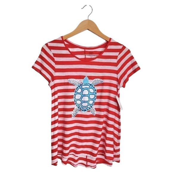 Crown & Ivy Shirt Size Extra Small Striped Short Sleeve Turtle NWT - Picture 1 of 6